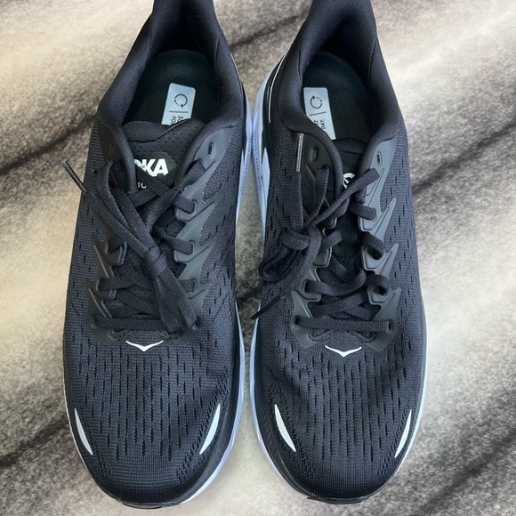 Hoka One One Clifton 8 Black White Athletic Running Sneakers - Picture 2 of 8